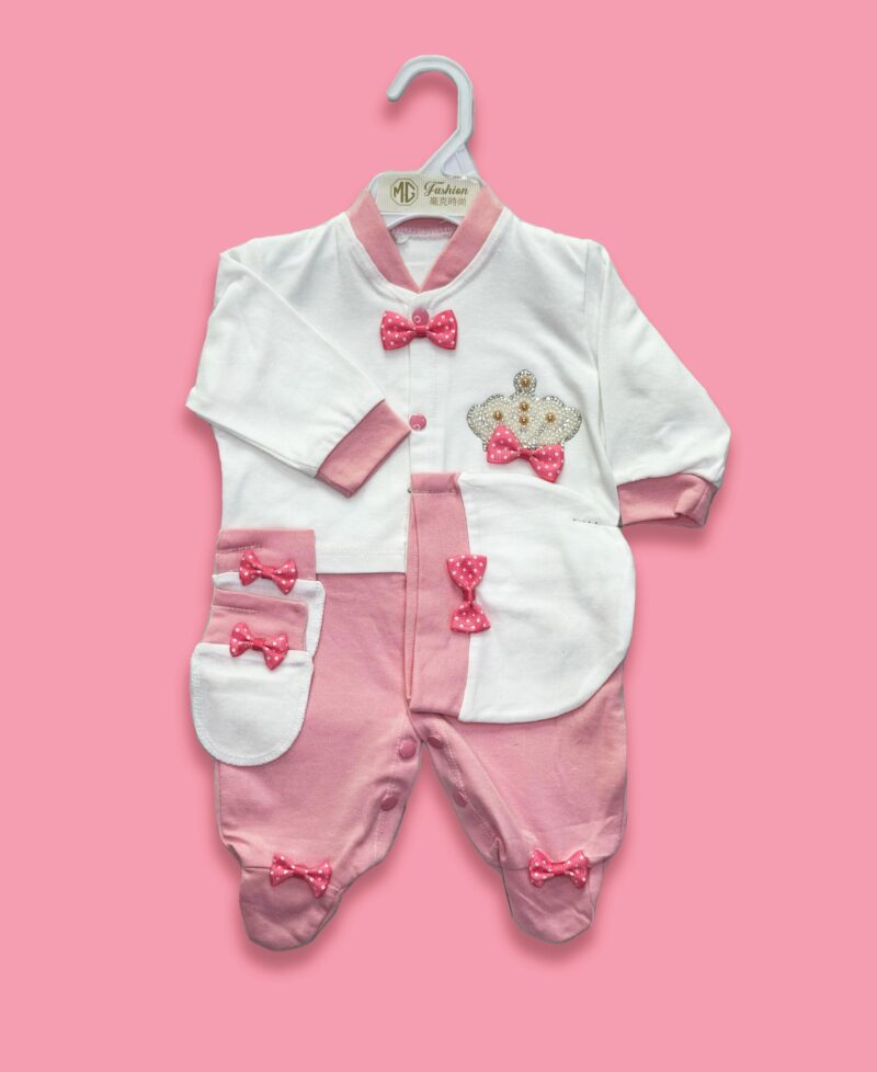 Fancy crown romper pink & white