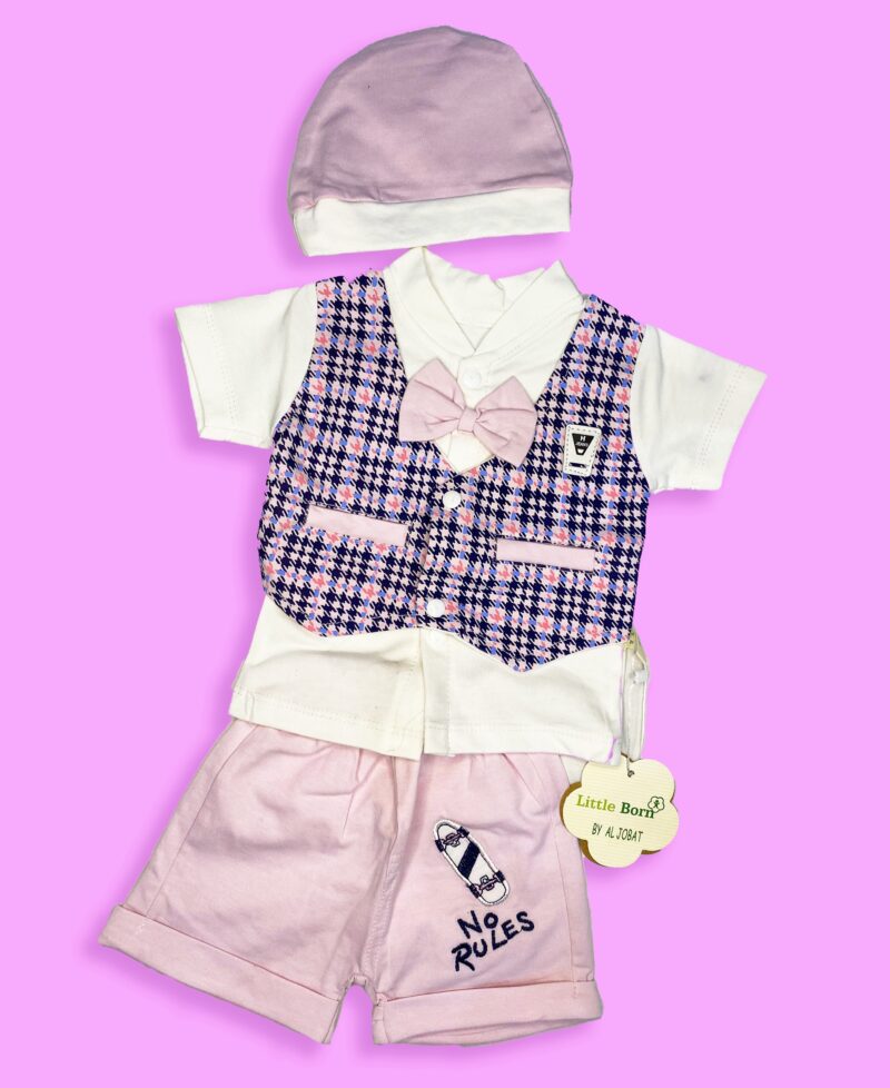 Check vest suit, pink