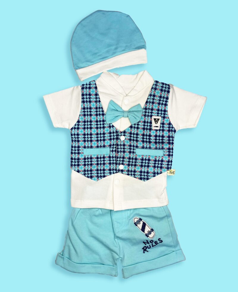 Check vest suit, Blue