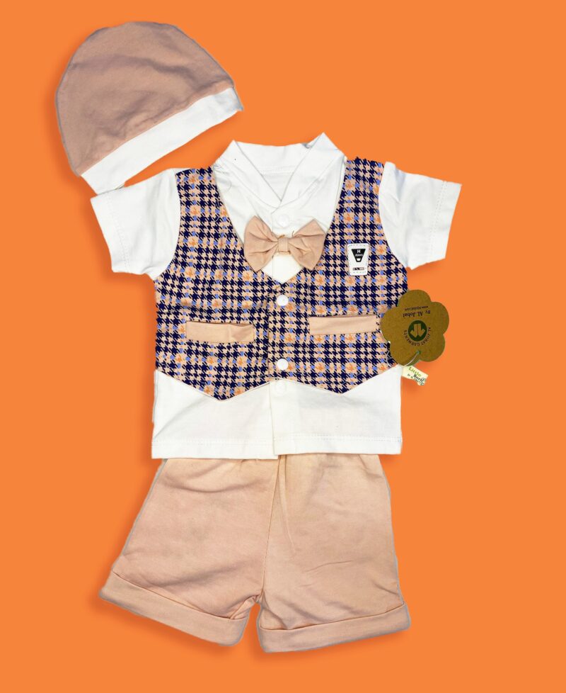Check vest suit, Light brown