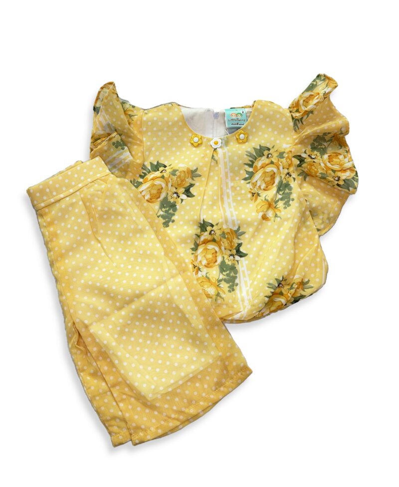 2pc Polka dot frock plazo, yellow