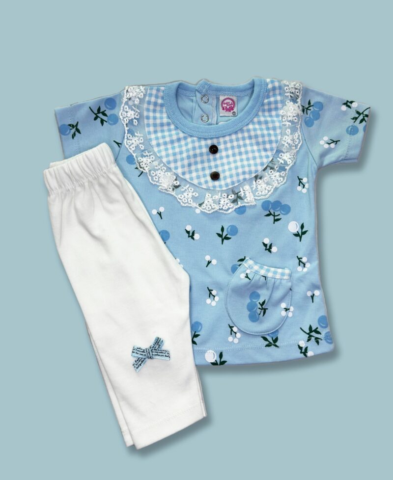2pc lace suit, cherry print blue