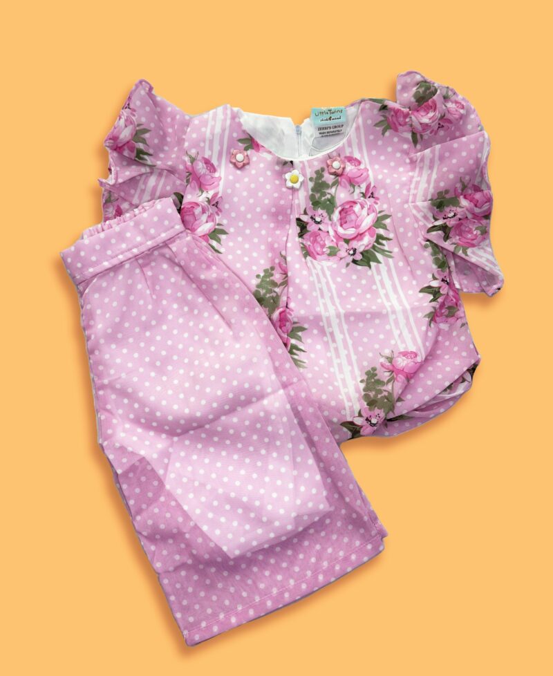 2pc Polka dot frock Plazo, Pink
