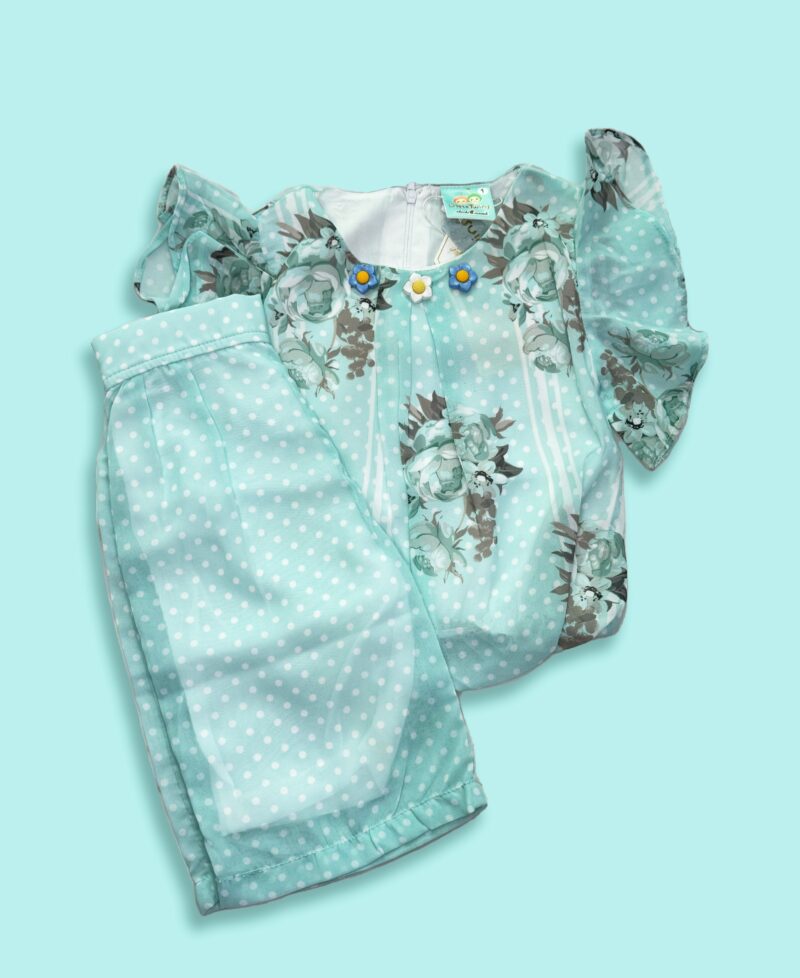 2pc Polka dot frock Plazo, Aqua