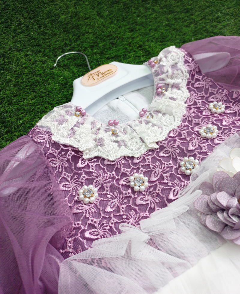 Fancy floral purple net frock - Image 2