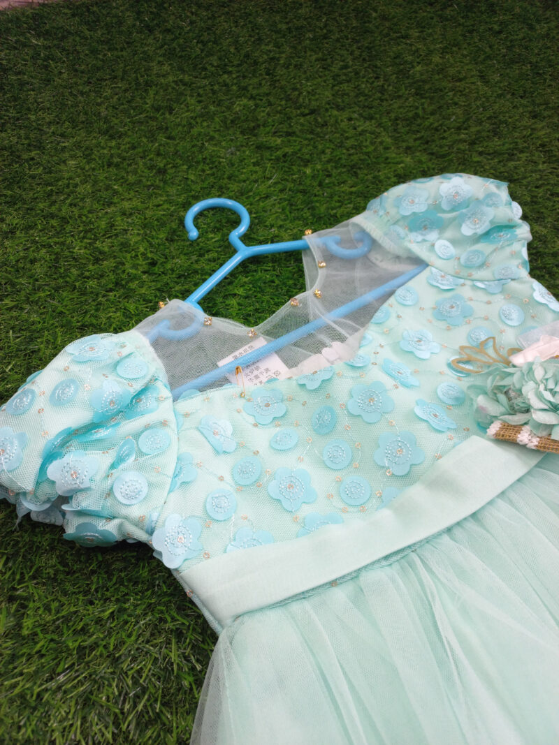 Fancy floral Blue net frock - Image 3