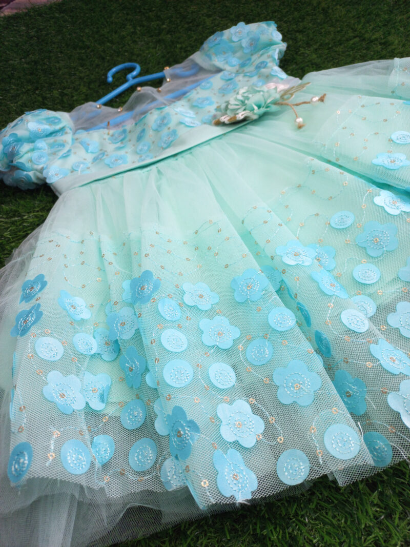 Fancy floral Blue net frock - Image 4