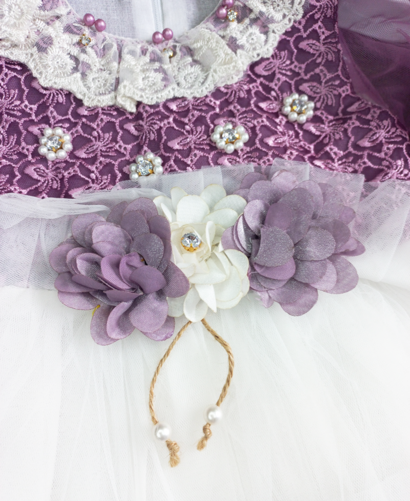 Fancy floral purple net frock - Image 3