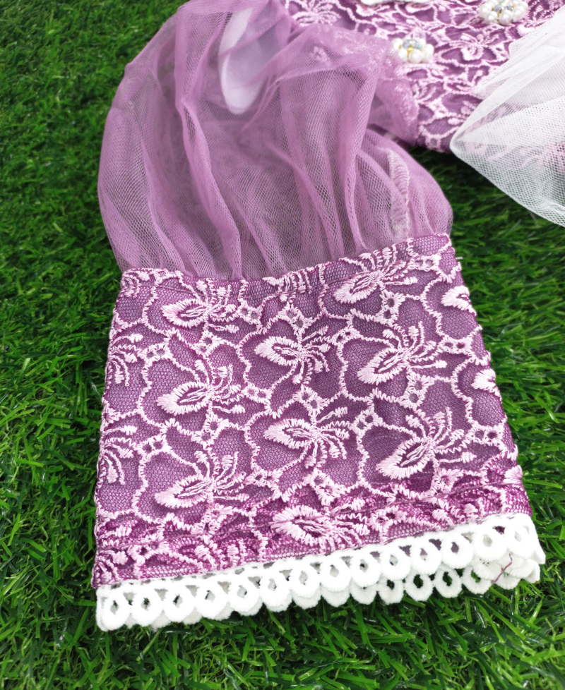 Fancy floral purple net frock - Image 4