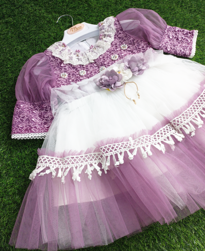 Fancy floral purple net frock - Image 5