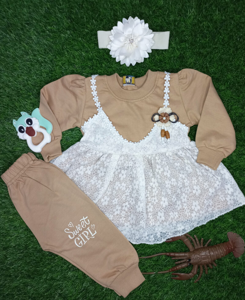 Net frock with pajama Beige