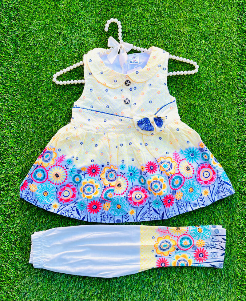 Floral bow frock set yellow