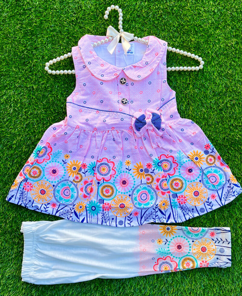 Floral bow frock set pink