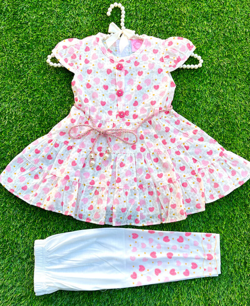 Heart design frock set Pink