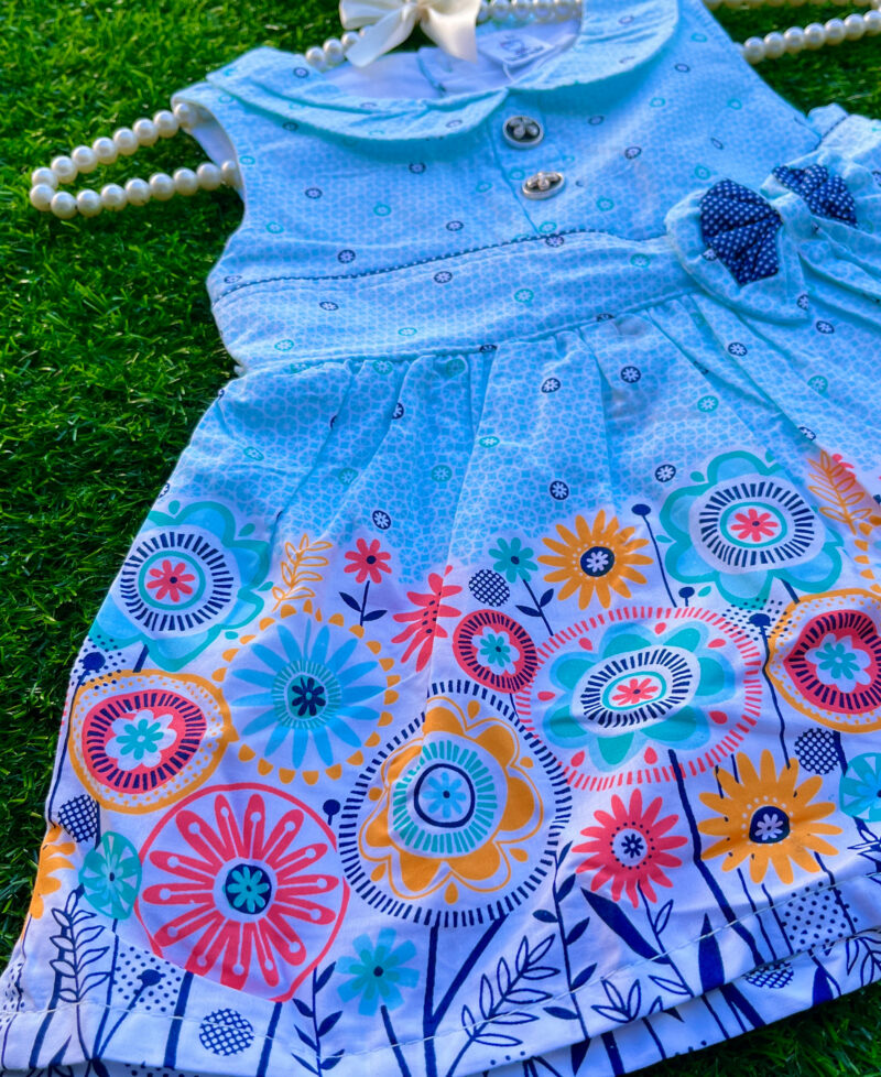 Floral bow frock set blue - Image 3